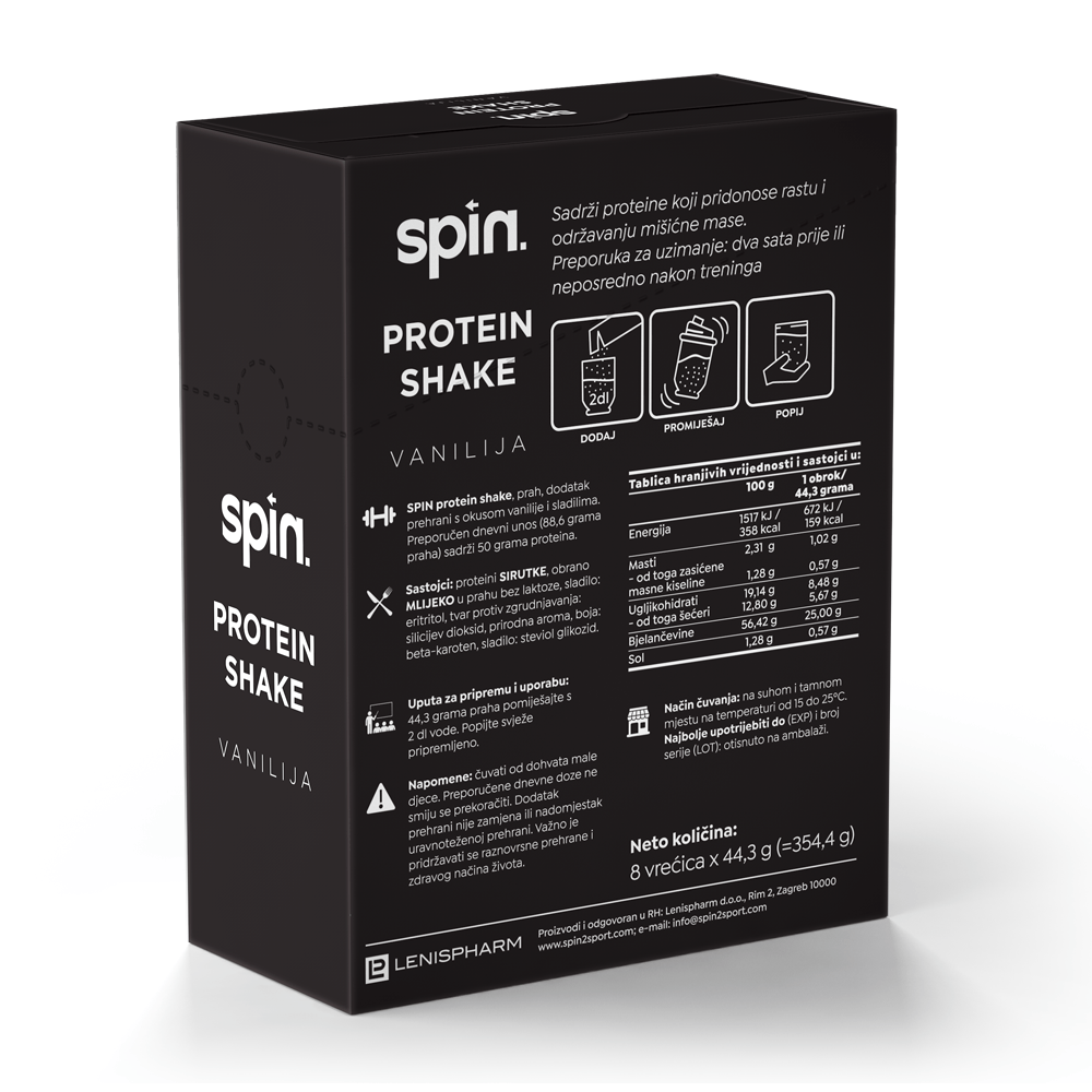 SPIN protein shake – vanilija, 8 vrećica x 44 g, ukupno 352 g