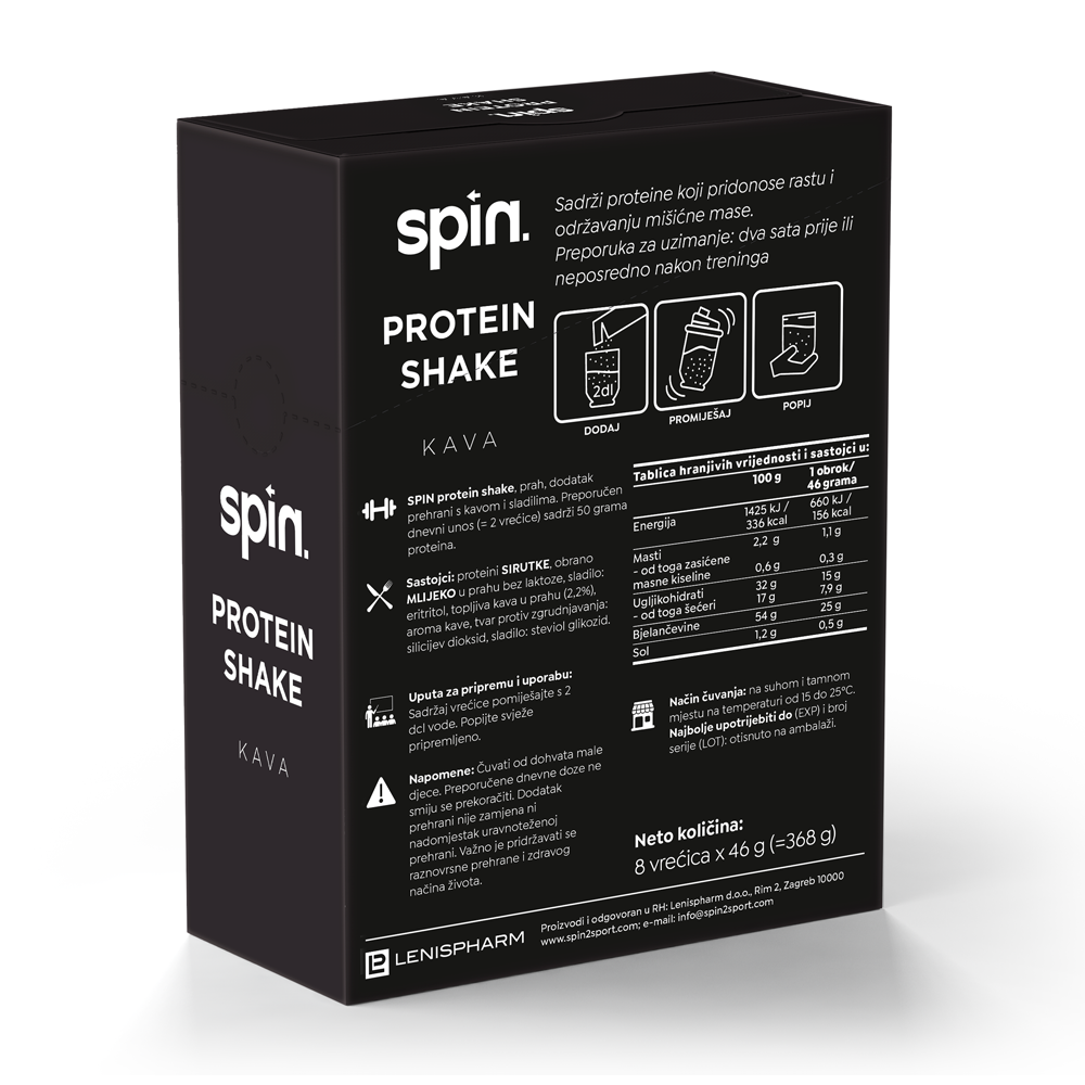 SPIN protein shake – Kava, 8 vrećica x 46 g, ukupno 368 g - Slika 3