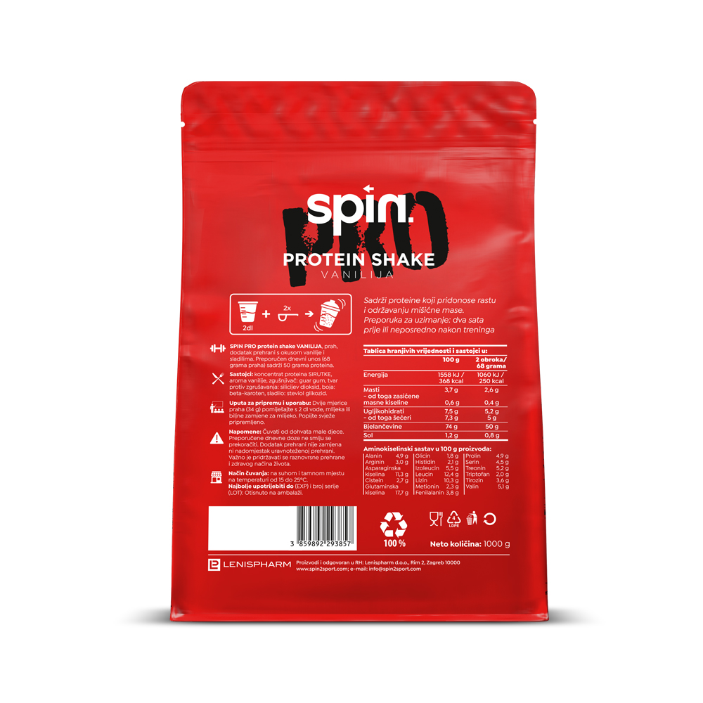 SPIN PRO protein shake – vanilija, 1 kg - Slika 3